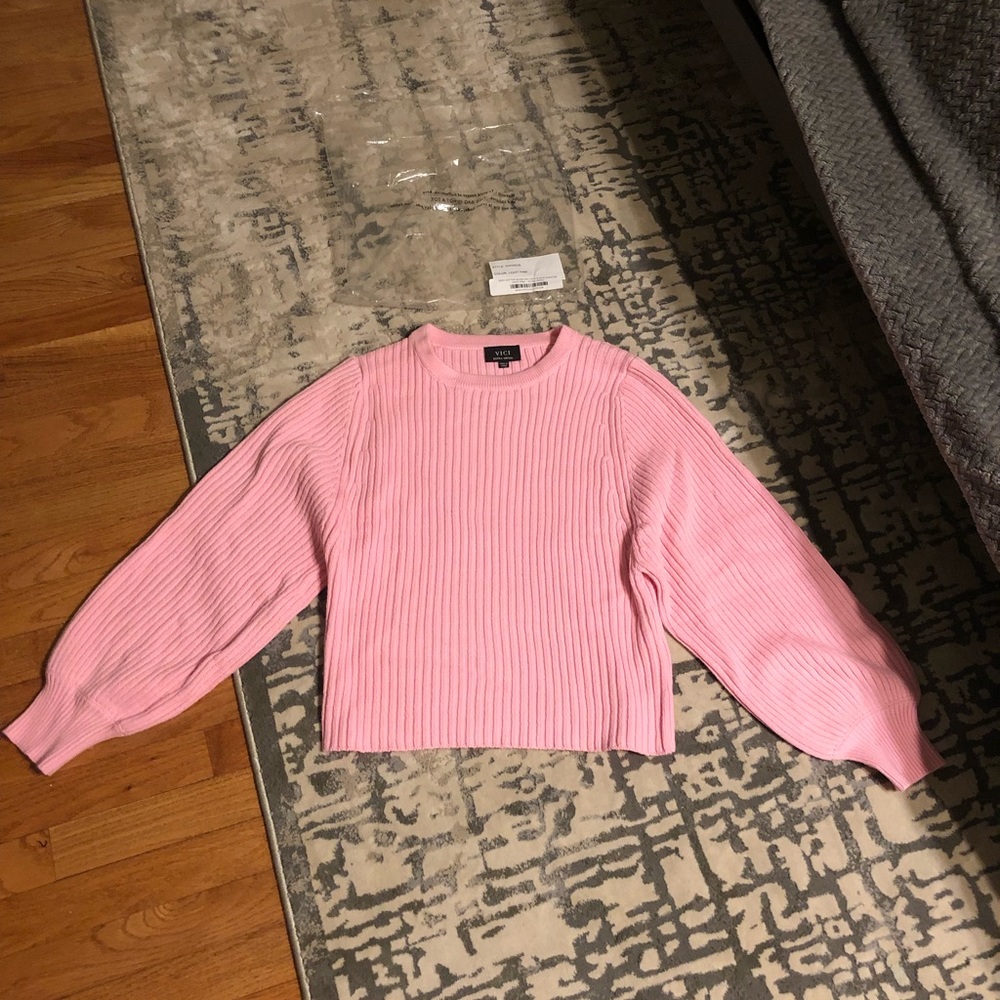 Ozzy Cotton Blend Balloon Sleeve Sweater from Vici. Color is Light Pink.